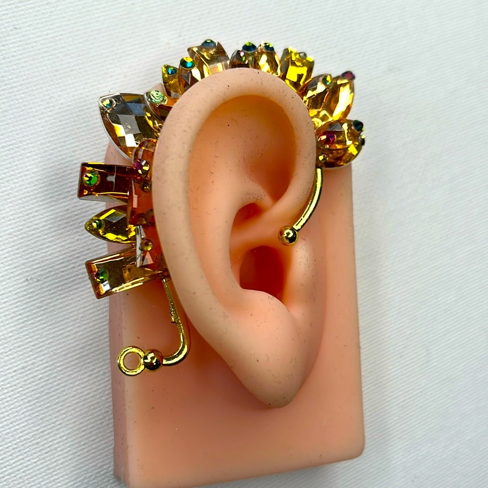 Orange and yellow rhinestone ear cuff